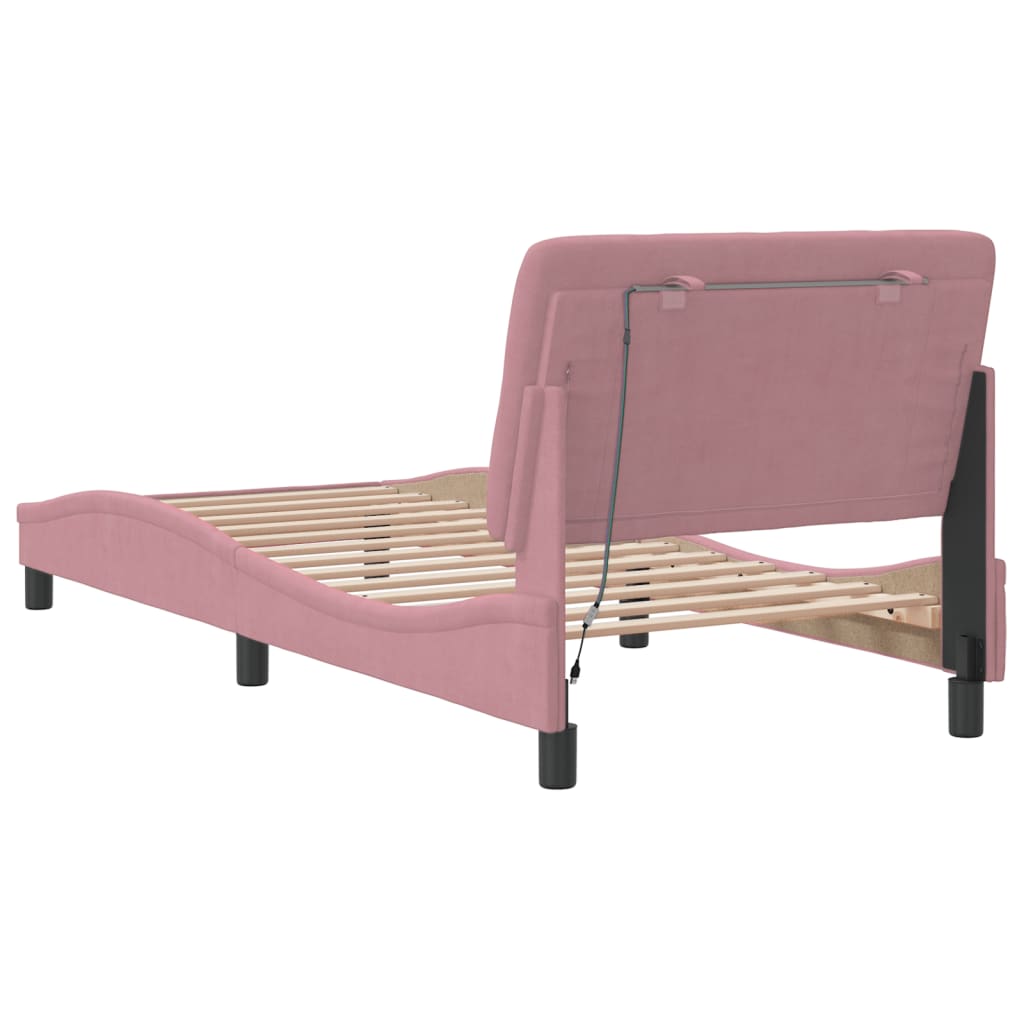 Cadre de lit avec LED sans matelas rose 90x190 cm velours - XIOS