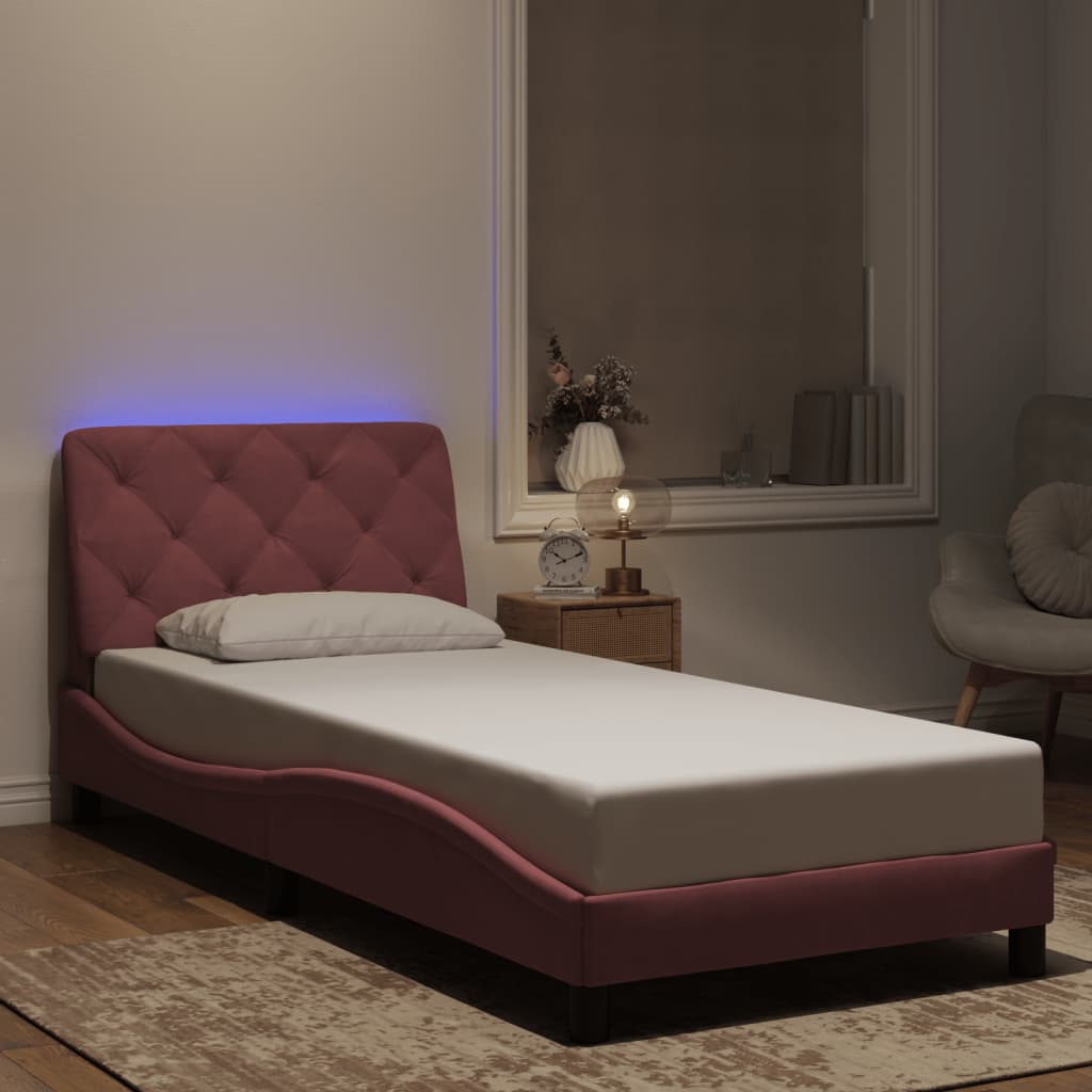 Cadre de lit avec LED sans matelas rose 90x190 cm velours - XIOS
