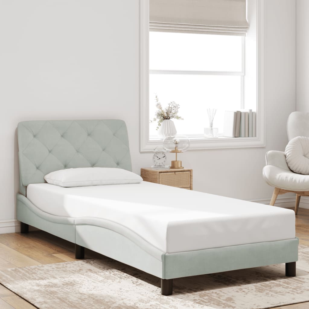 Cadre de lit avec LED sans matelas gris clair 90x200 cm velours - XIOS