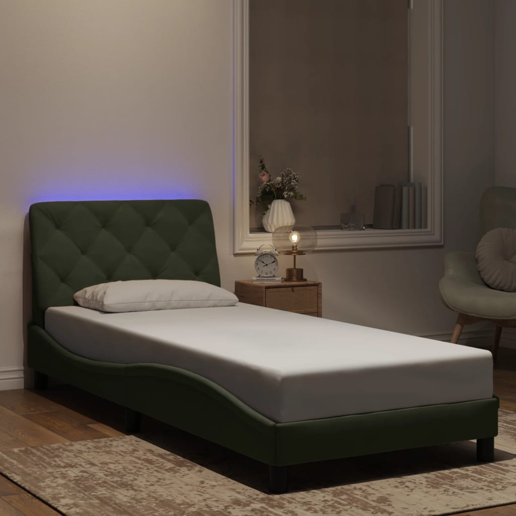 Cadre de lit avec LED sans matelas gris clair 90x200 cm velours - XIOS