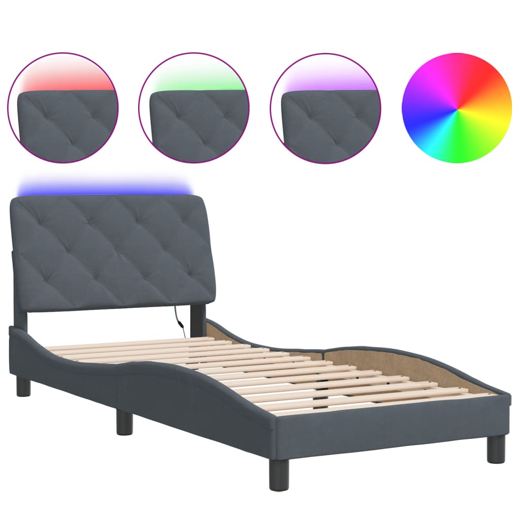 Cadre de lit avec LED sans matelas gris foncé 90x200 cm velours - XIOS