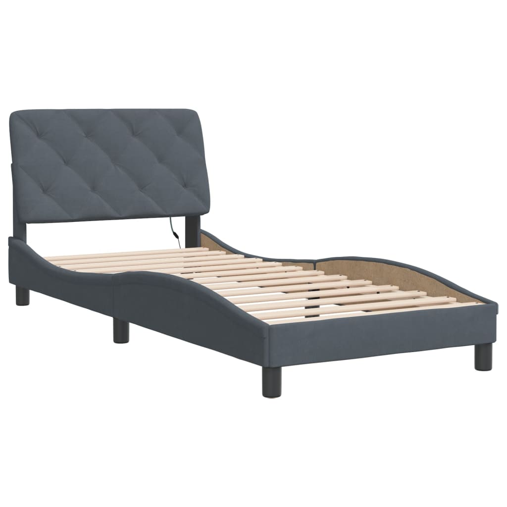 Cadre de lit avec LED sans matelas gris foncé 90x200 cm velours - XIOS