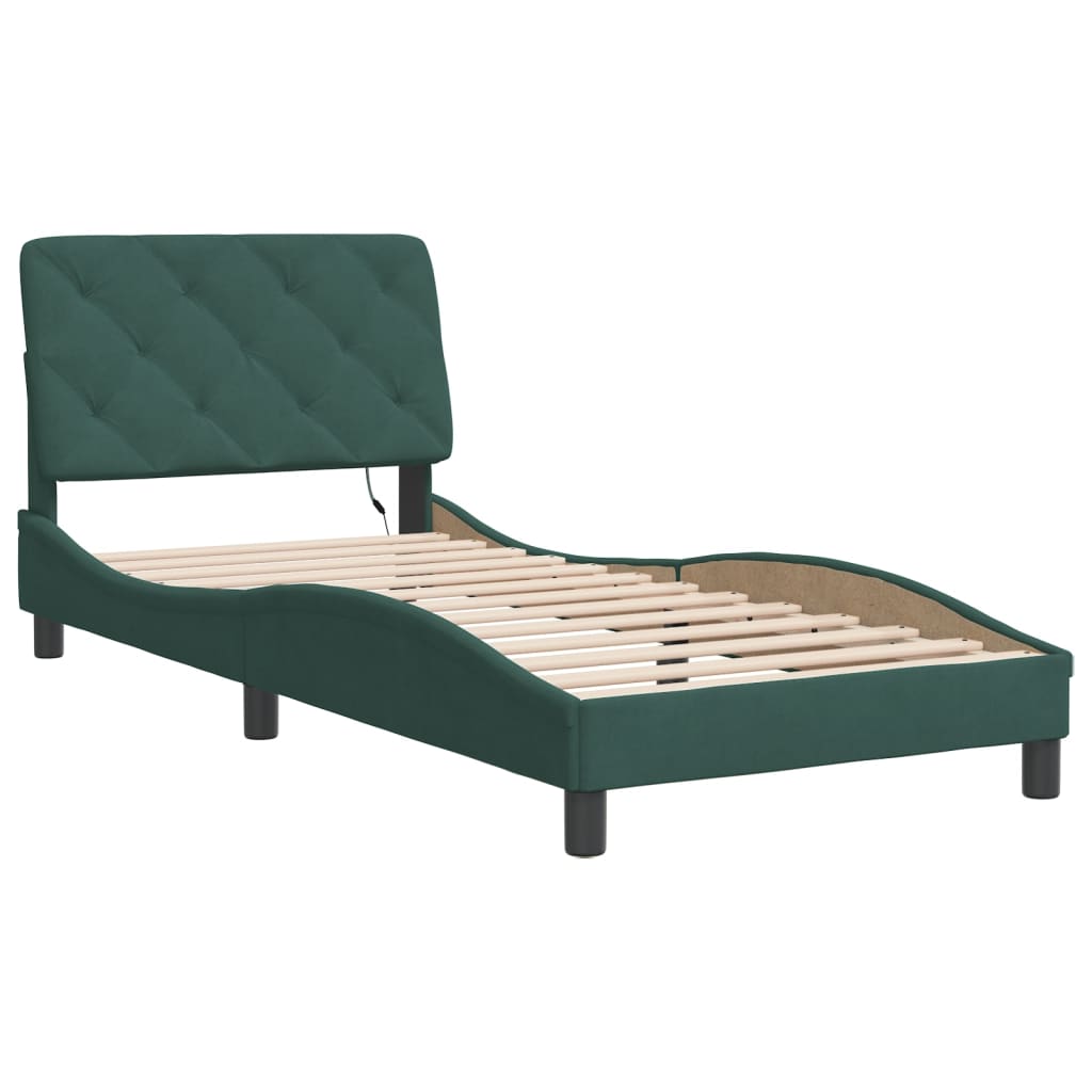 Cadre de lit avec LED sans matelas vert foncé 90x200 cm velours - XIOS