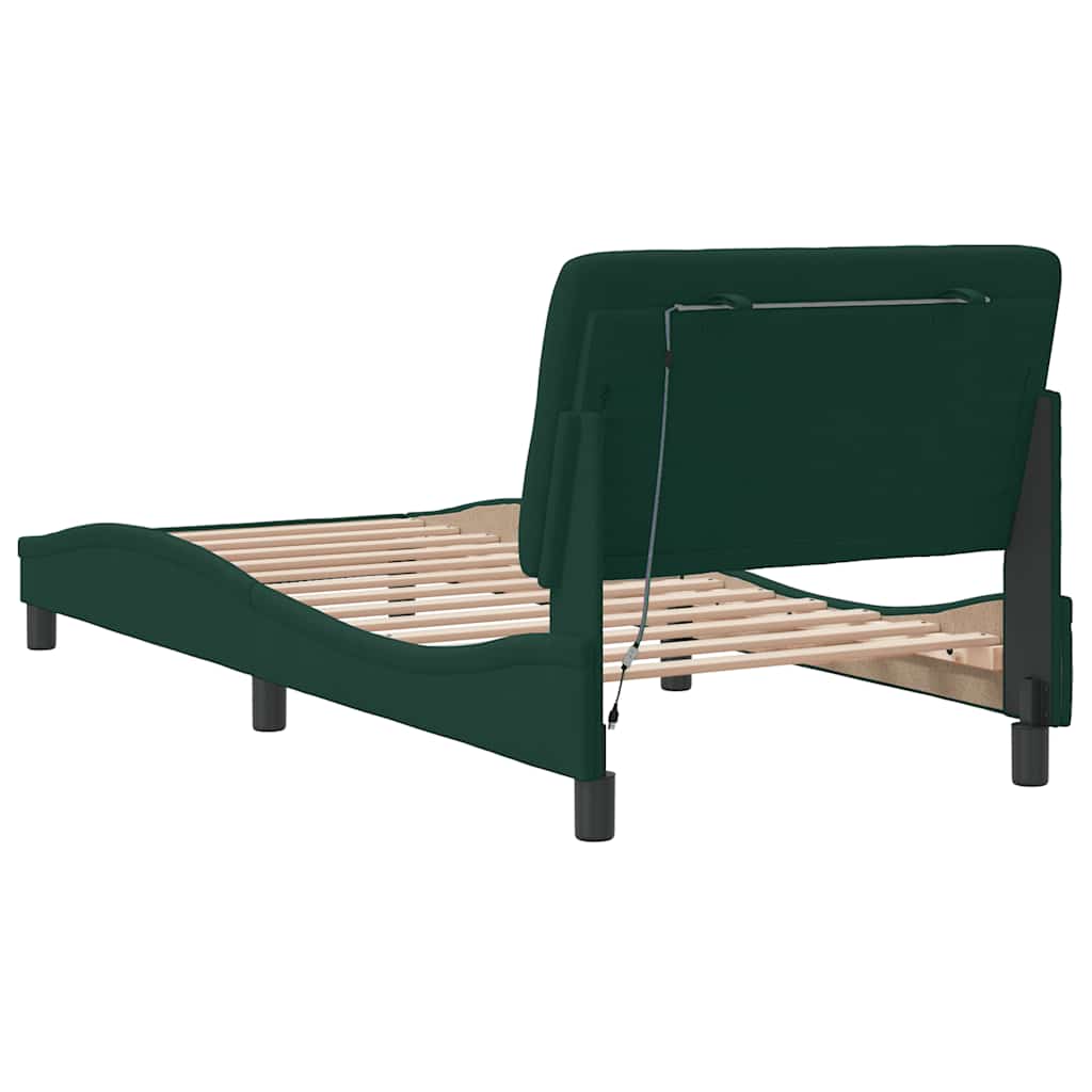 Cadre de lit avec LED sans matelas vert foncé 90x200 cm velours - XIOS