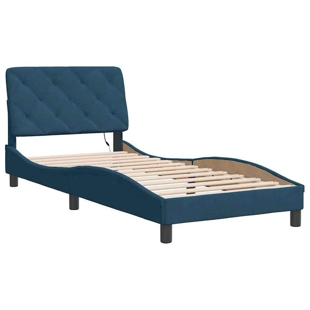 Cadre de lit avec LED sans matelas bleu 90x200 cm velours - XIOS