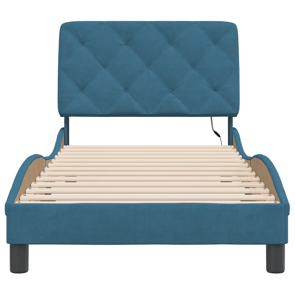 Cadre de lit avec LED sans matelas bleu 90x200 cm velours - XIOS