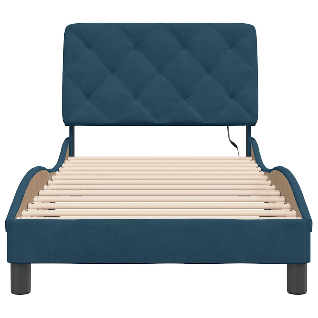 Cadre de lit avec LED sans matelas bleu 90x200 cm velours - XIOS