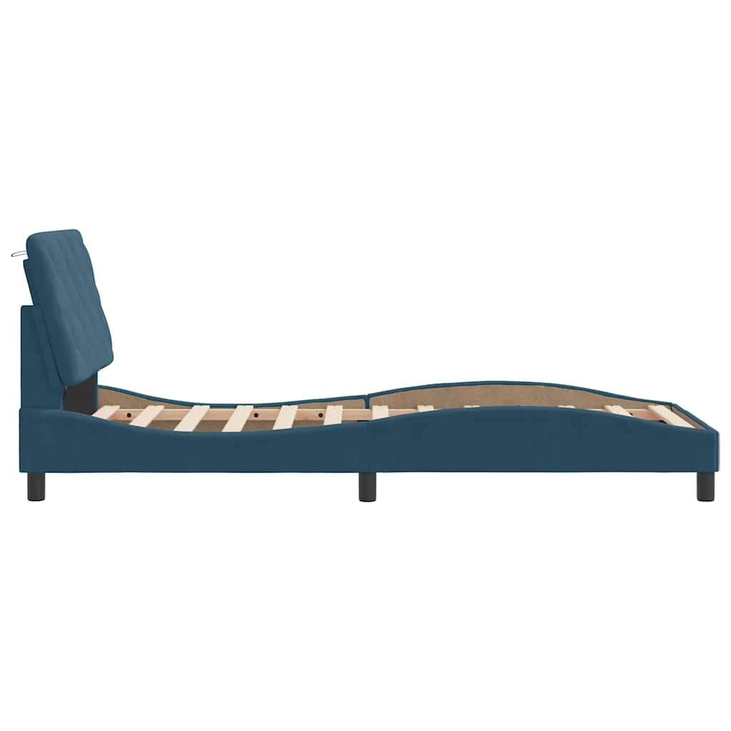 Cadre de lit avec LED sans matelas bleu 90x200 cm velours - XIOS