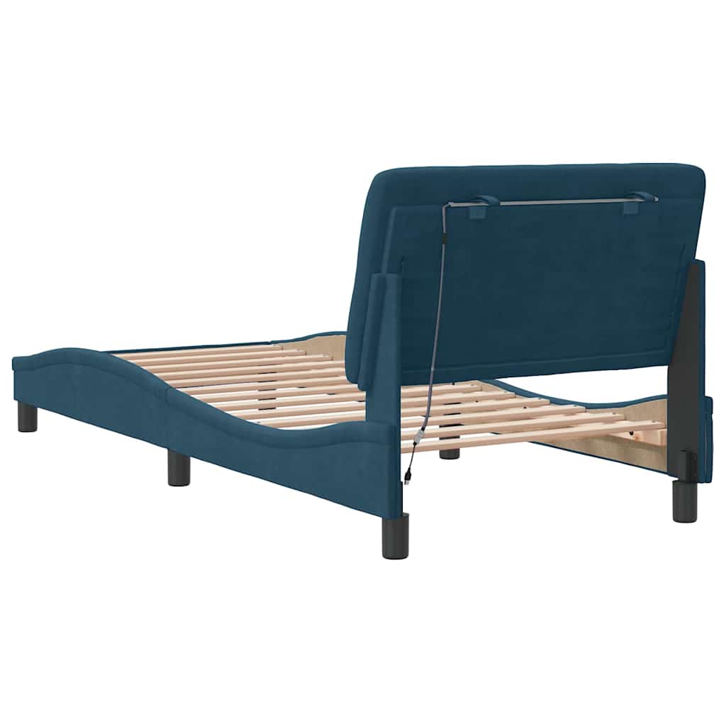 Cadre de lit avec LED sans matelas bleu 90x200 cm velours - XIOS
