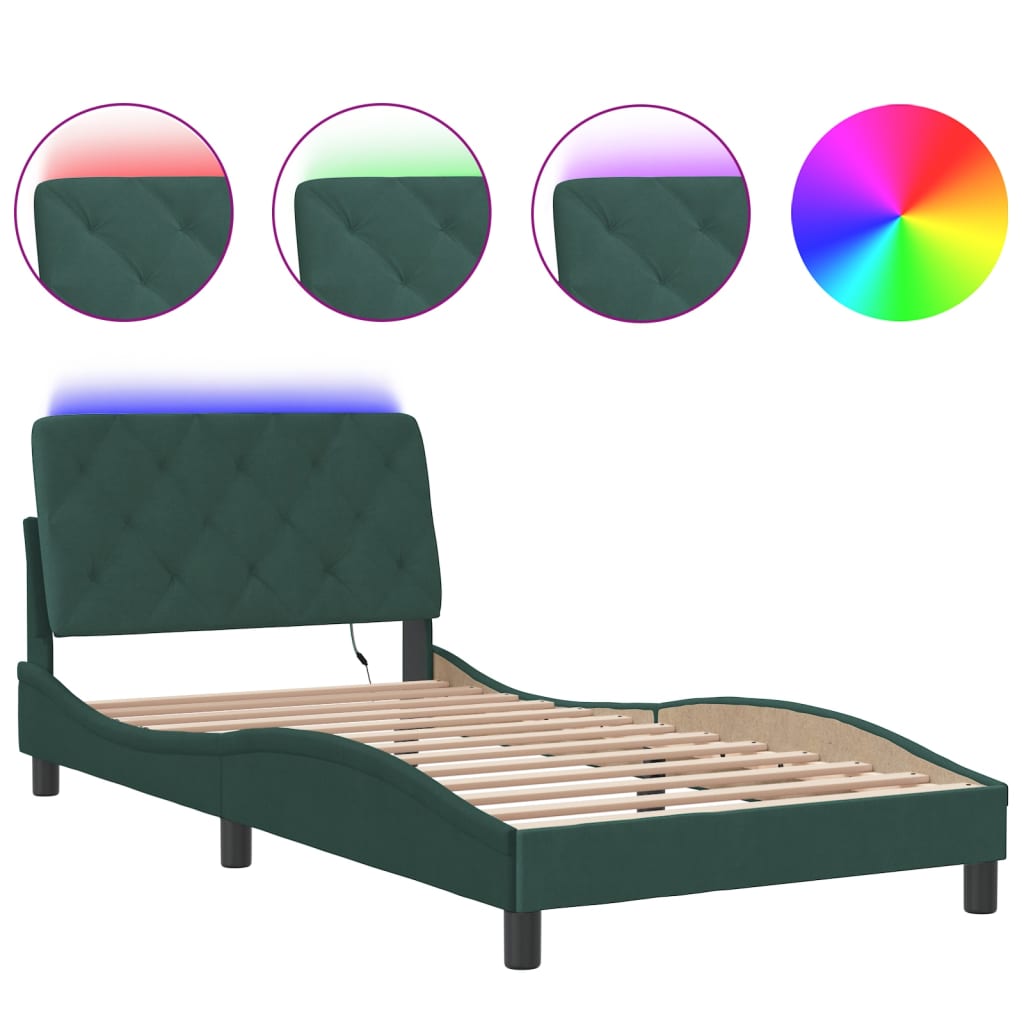 Cadre de lit avec LED sans matelas vert foncé 100x200cm velours - XIOS