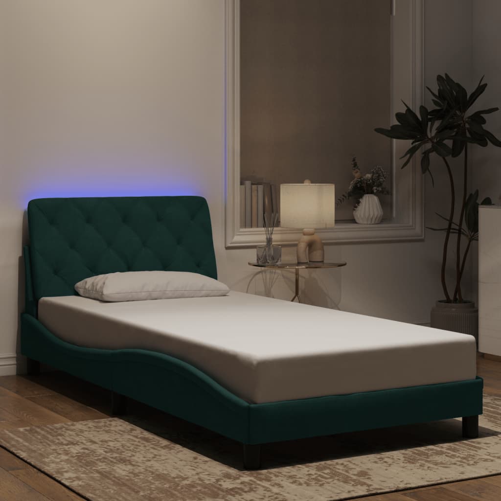 Cadre de lit avec LED sans matelas vert foncé 100x200cm velours - XIOS
