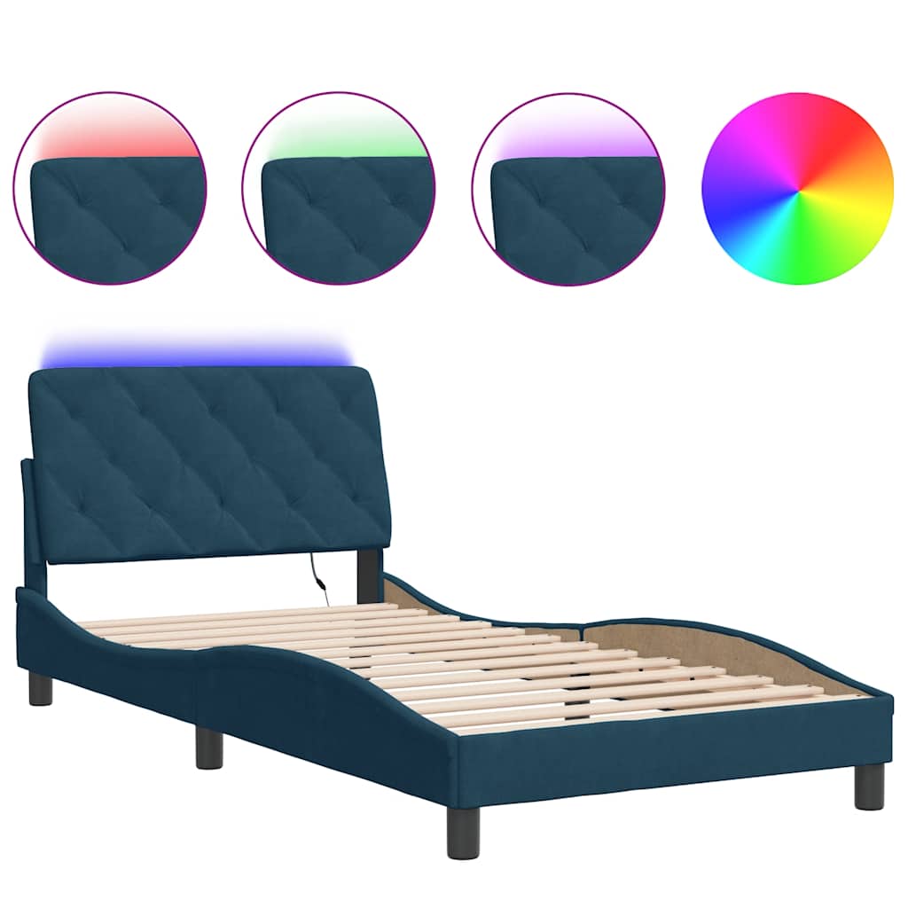 Cadre de lit avec LED sans matelas bleu 100x200 cm velours