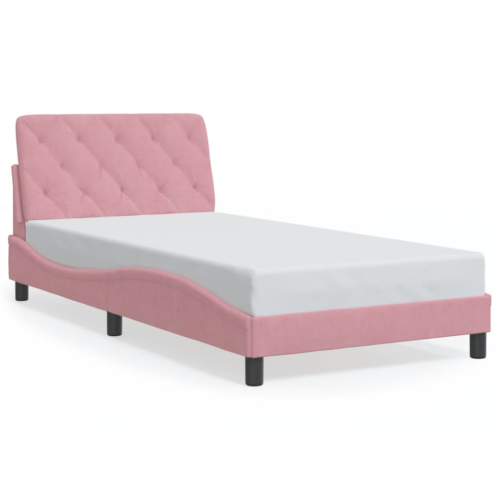 Cadre de lit avec lumières LED rose 100x200 cm velours - XIOS