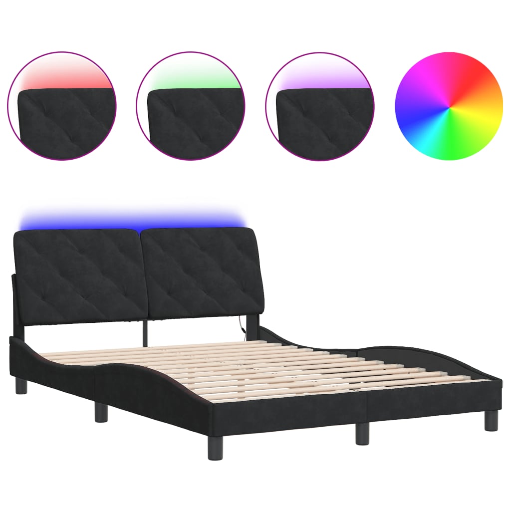 Cadre de lit avec LED sans matelas noir 120x200 cm velours - XIOS