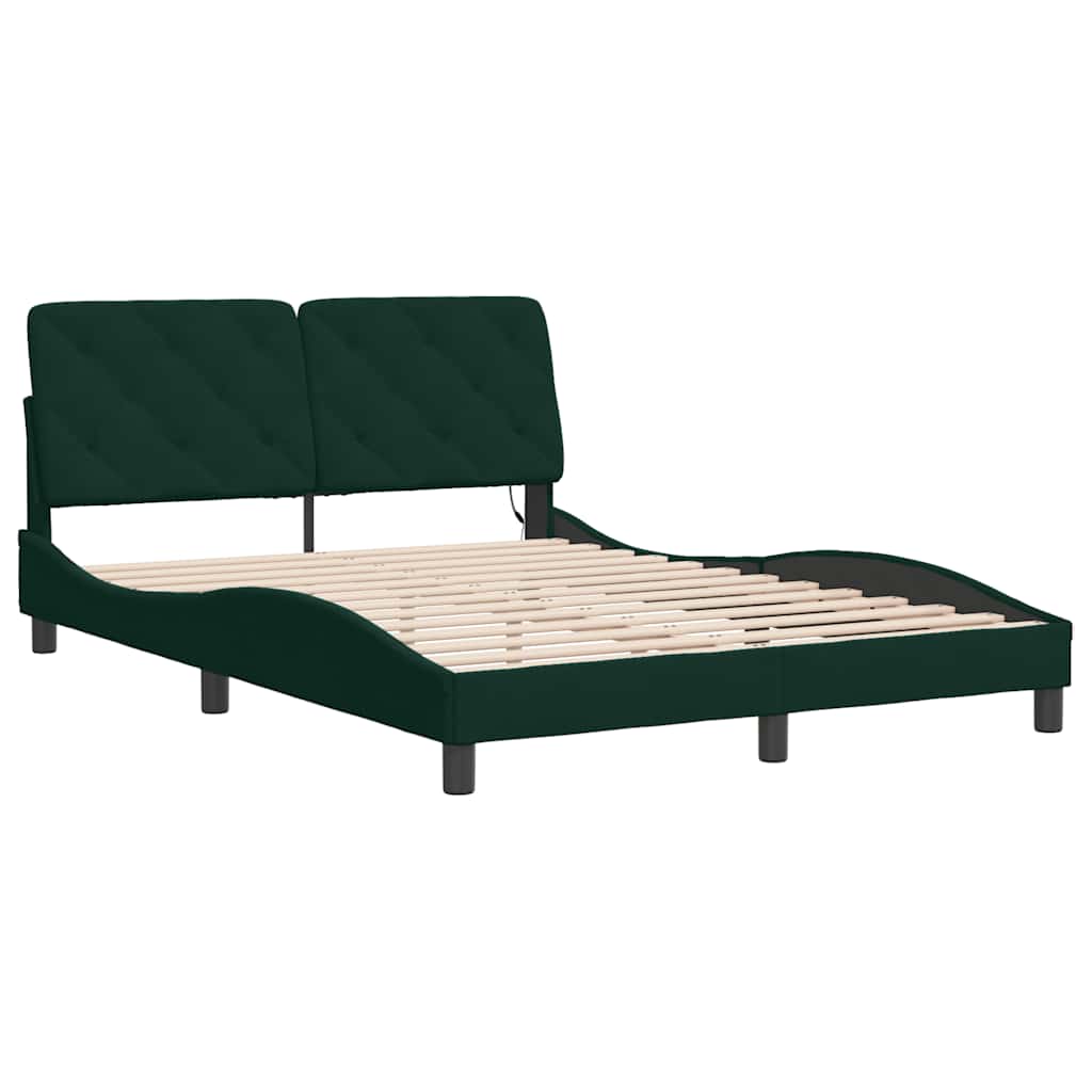 Cadre de lit avec LED sans matelas vert foncé 120x200cm velours - XIOS