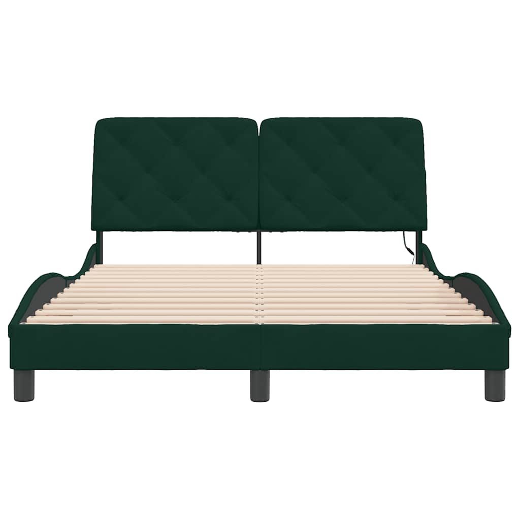 Cadre de lit avec LED sans matelas vert foncé 120x200cm velours - XIOS