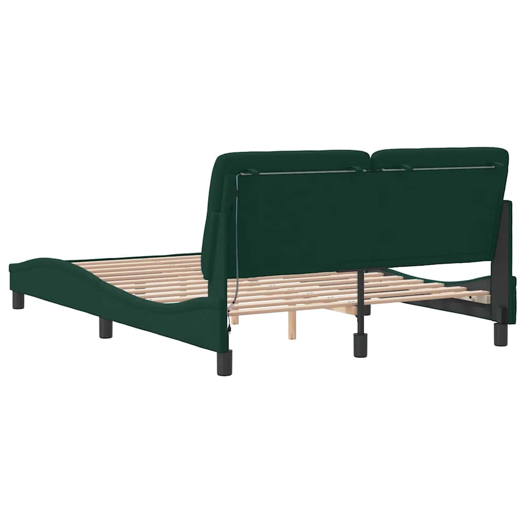 Cadre de lit avec LED sans matelas vert foncé 120x200cm velours - XIOS