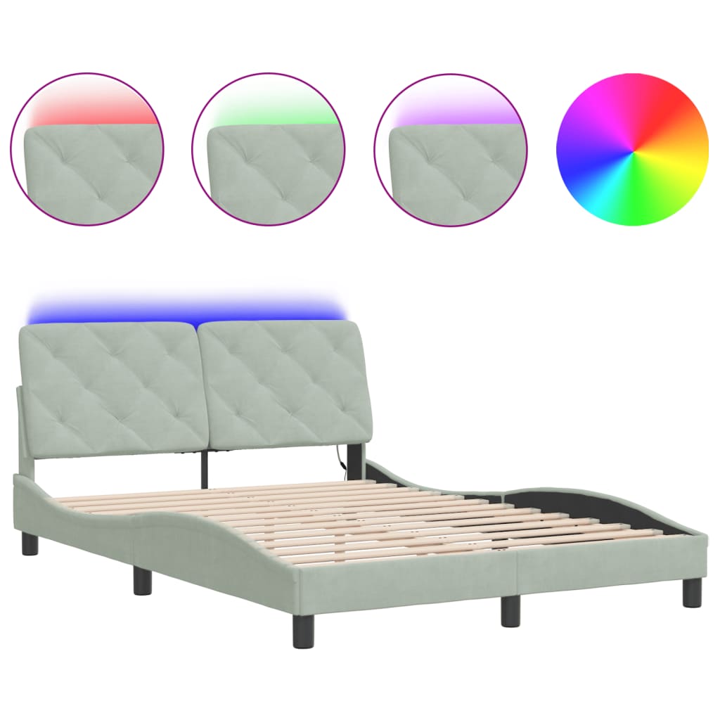 Cadre de lit avec LED sans matelas gris clair 140x190cm velours - XIOS