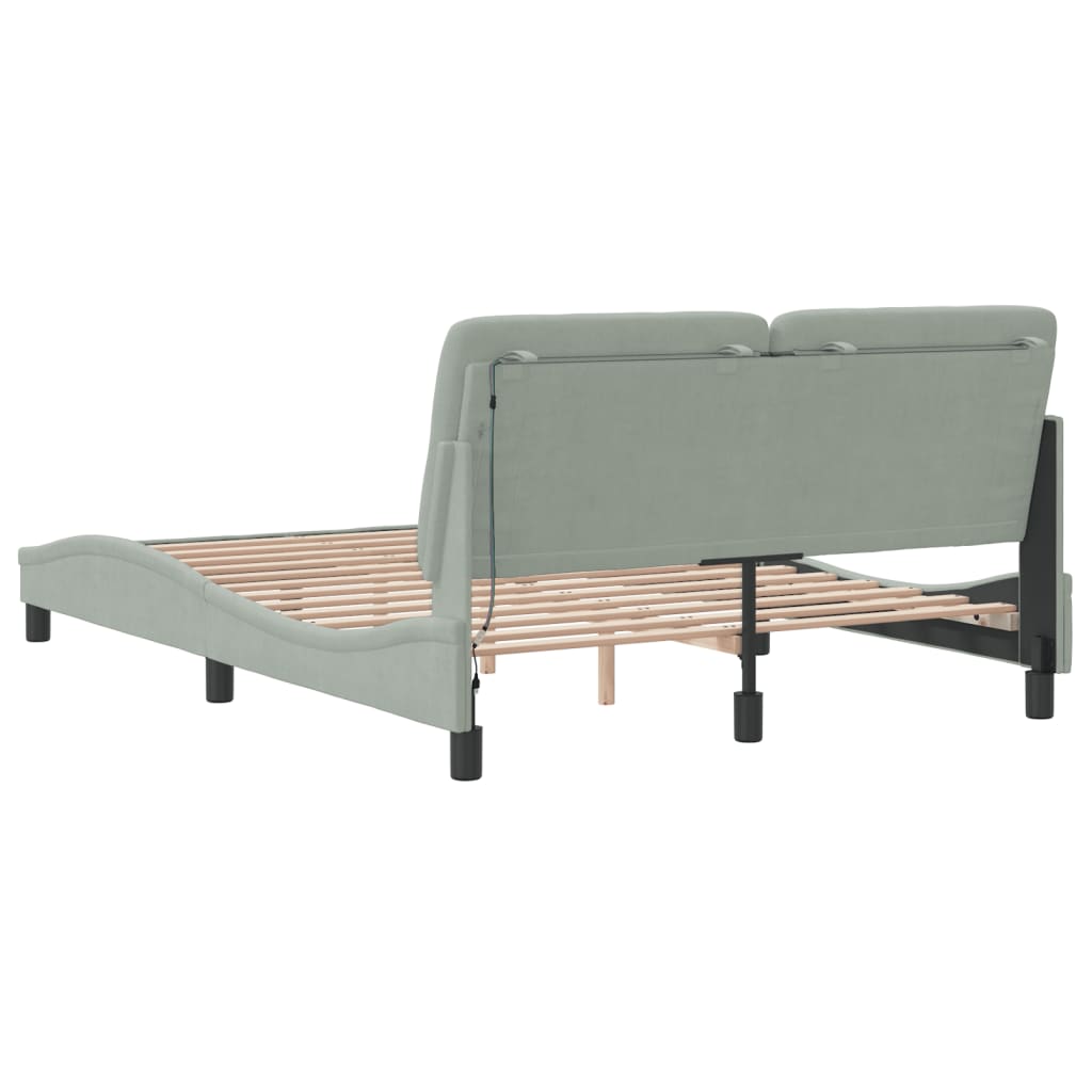 Cadre de lit avec LED sans matelas gris clair 140x190cm velours - XIOS