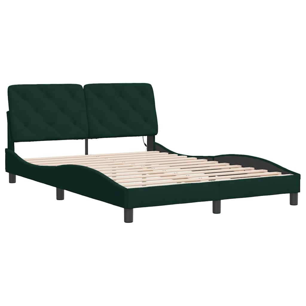 Cadre de lit avec LED sans matelas vert foncé 140x190 cm velours