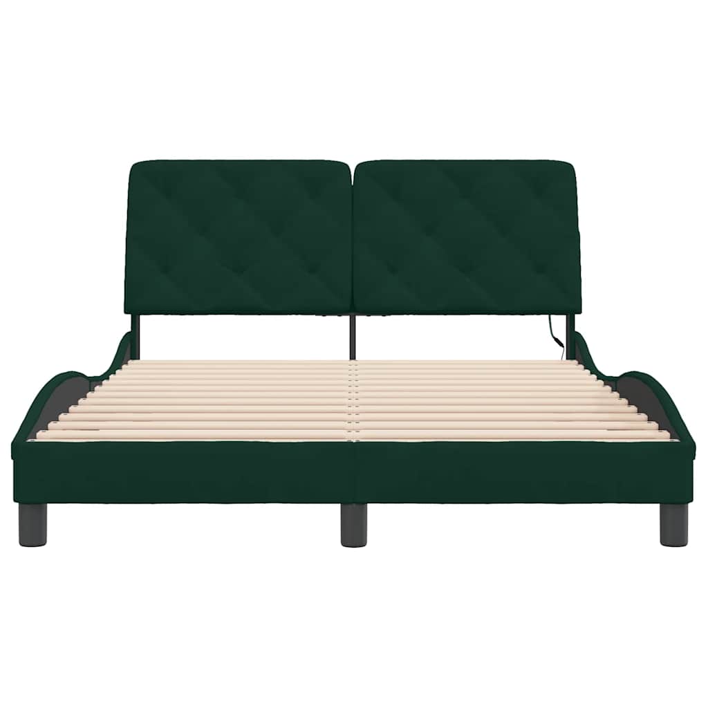 Cadre de lit avec LED sans matelas vert foncé 140x190 cm velours