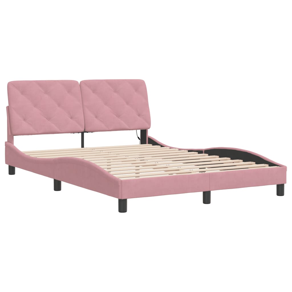 Cadre de lit avec LED sans matelas rose 140x190cm velours - XIOS