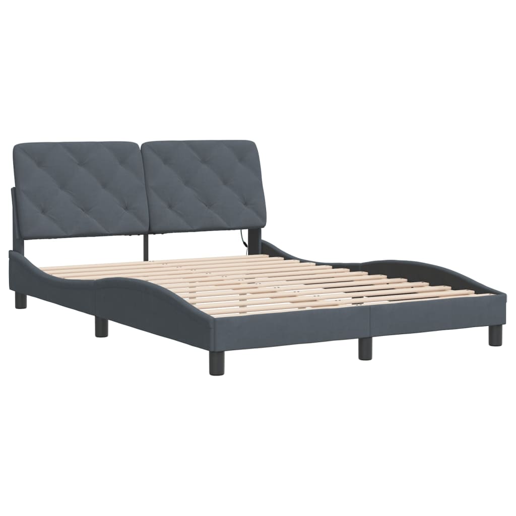 Cadre de lit avec LED sans matelas gris foncé 140x200cm velours - XIOS