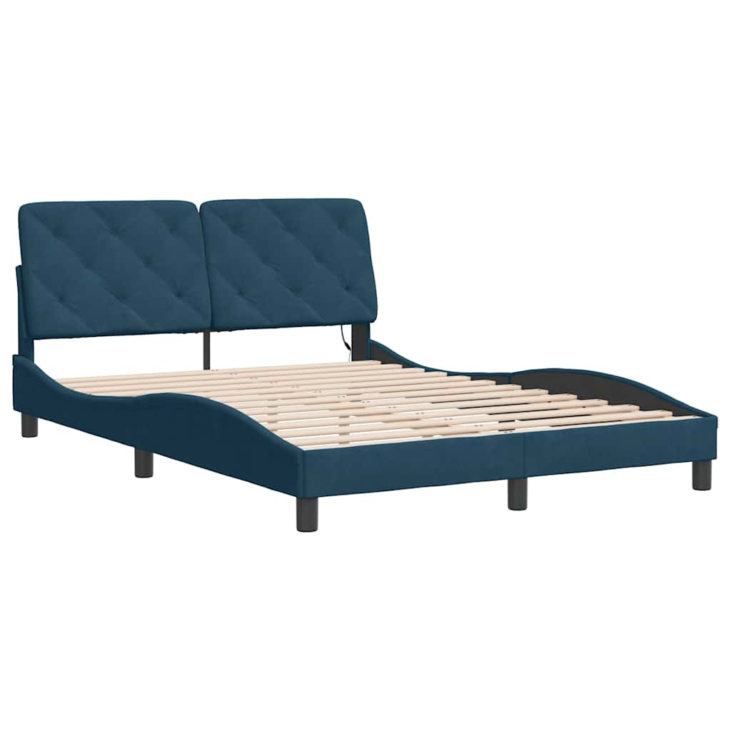 Cadre de lit avec LED sans matelas bleu 140x200 cm velours - XIOS