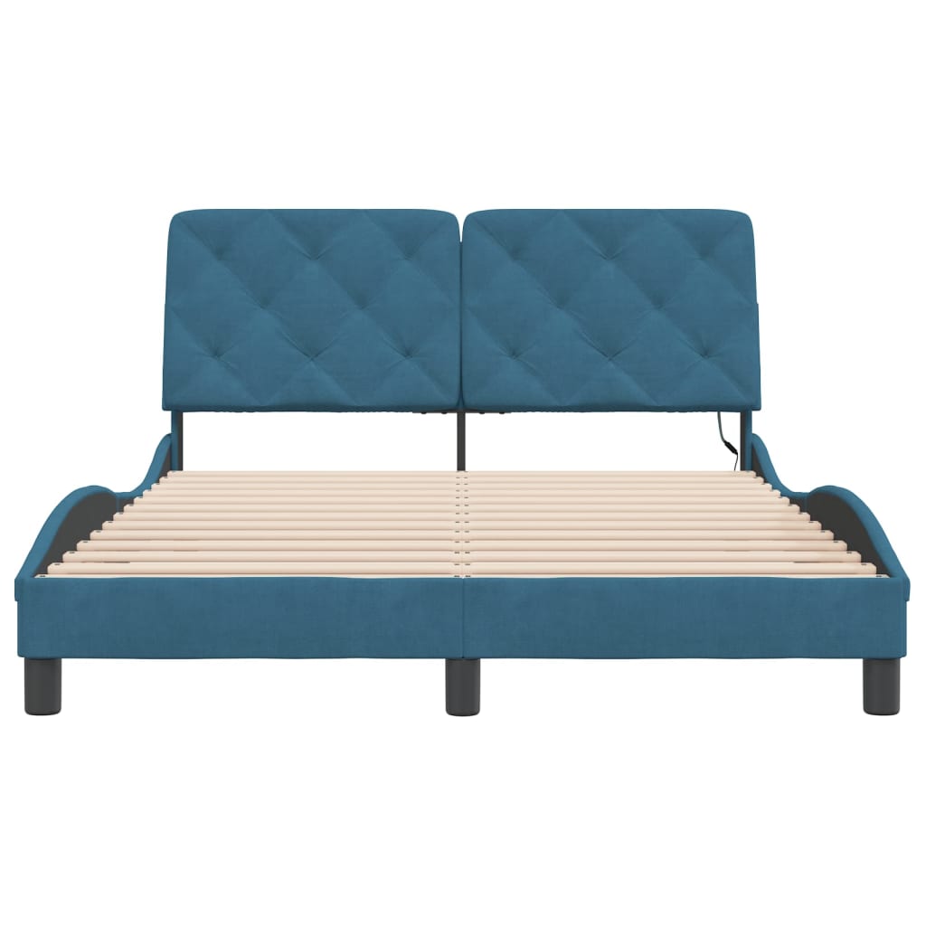 Cadre de lit avec LED sans matelas bleu 140x200 cm velours - XIOS