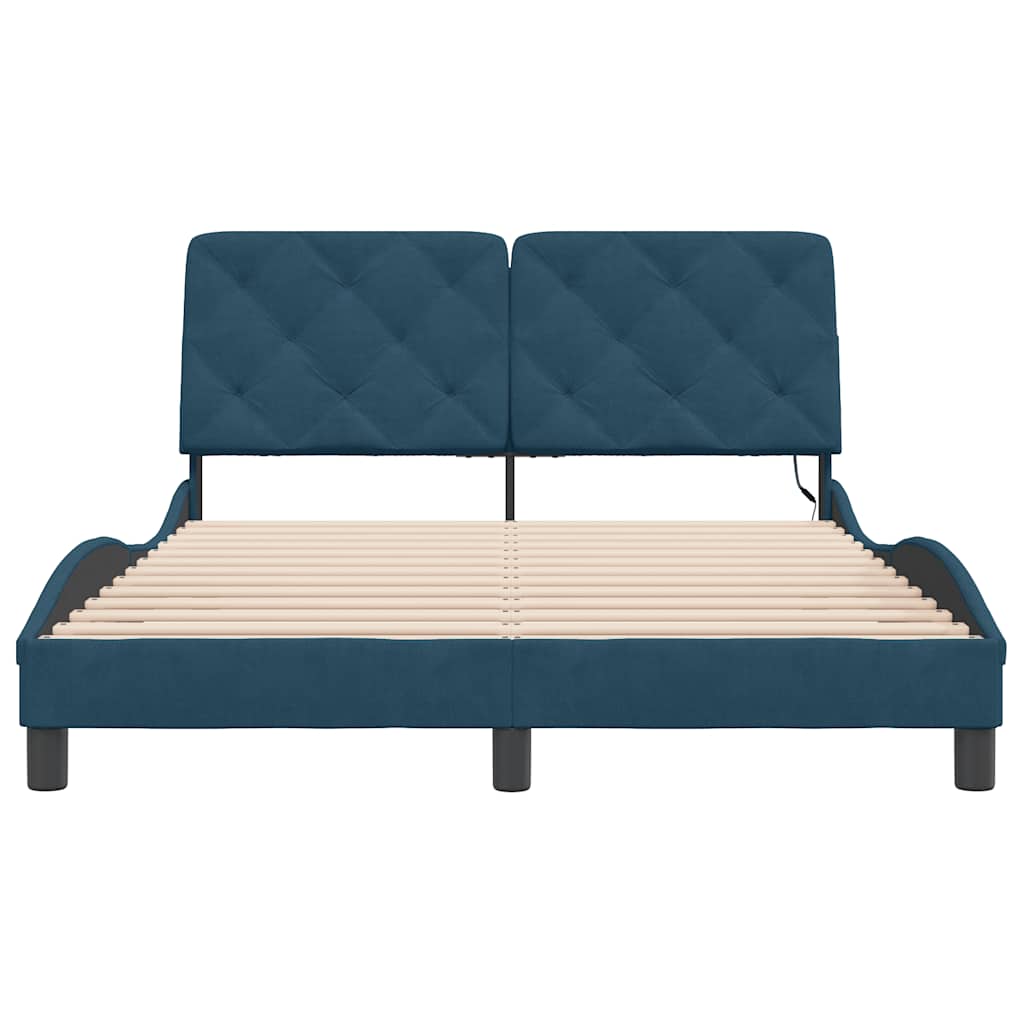 Cadre de lit avec LED sans matelas bleu 140x200 cm velours - XIOS