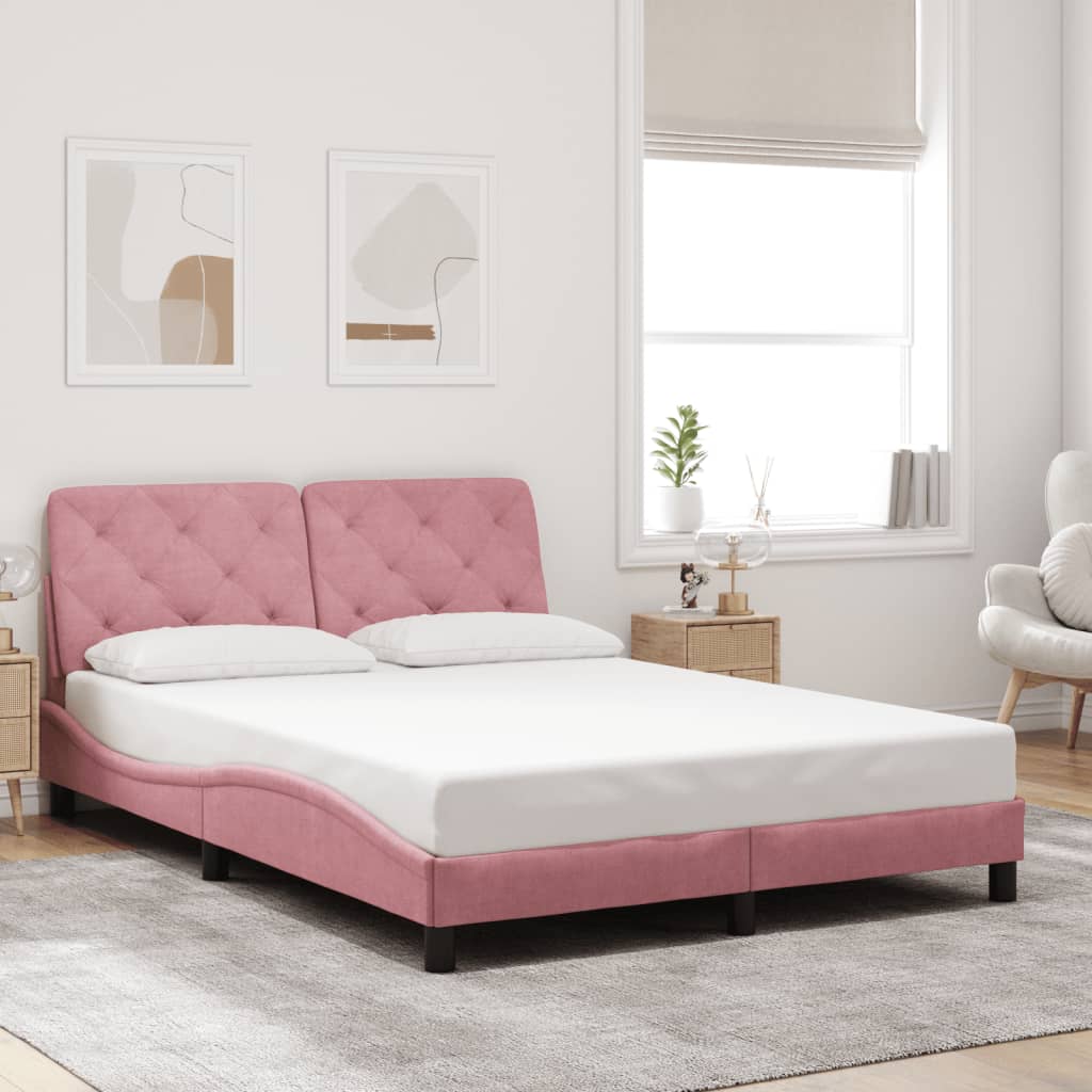 Cadre de lit avec LED sans matelas rose 140x200 cm velours - XIOS