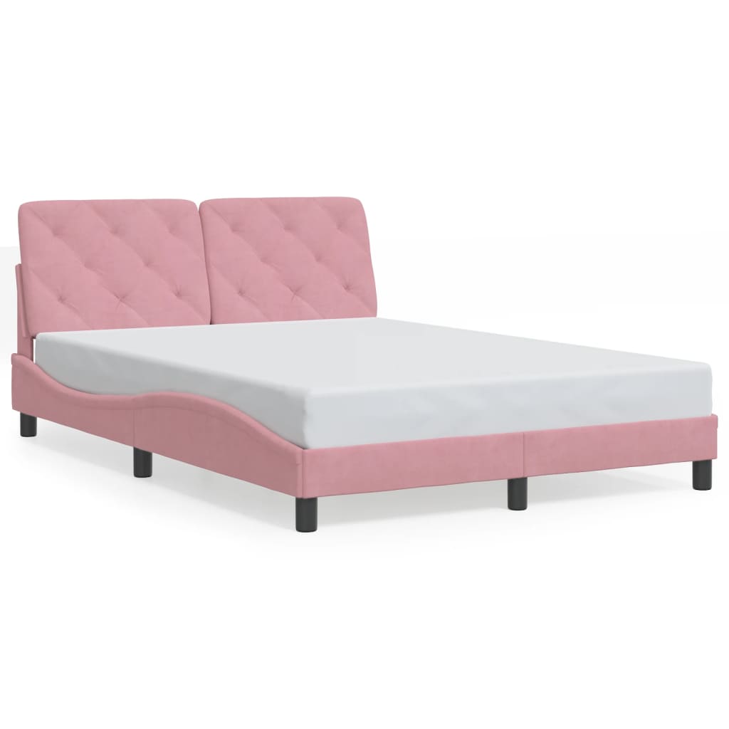 Cadre de lit avec LED sans matelas rose 140x200 cm velours - XIOS