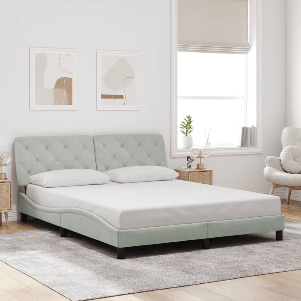 Cadre de lit avec LED sans matelas gris clair 160x200cm velours - XIOS