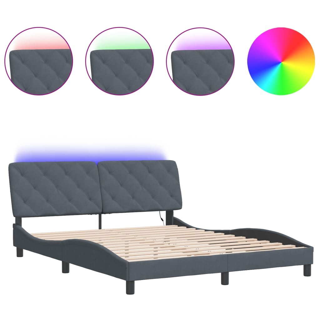 Cadre de lit avec LED sans matelas gris foncé 160x200cm velours - XIOS
