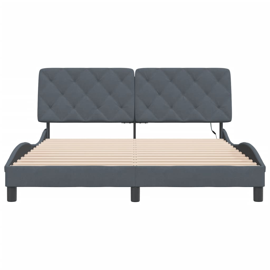Cadre de lit avec LED sans matelas gris foncé 160x200cm velours - XIOS