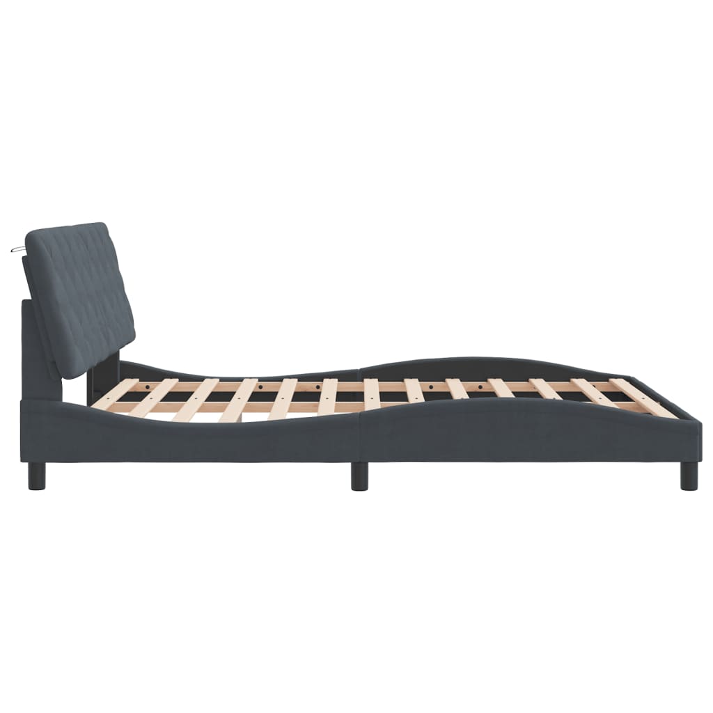 Cadre de lit avec LED sans matelas gris foncé 160x200cm velours - XIOS
