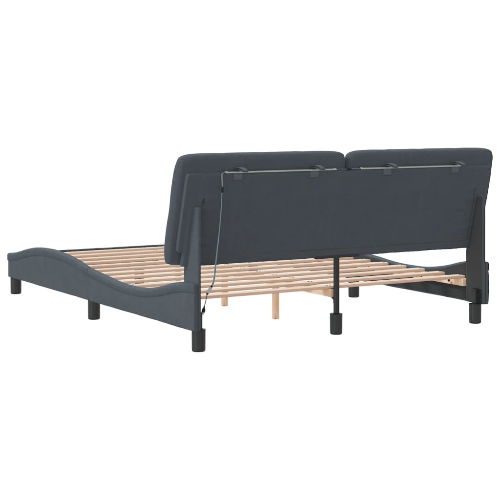 Cadre de lit avec LED sans matelas gris foncé 160x200cm velours - XIOS
