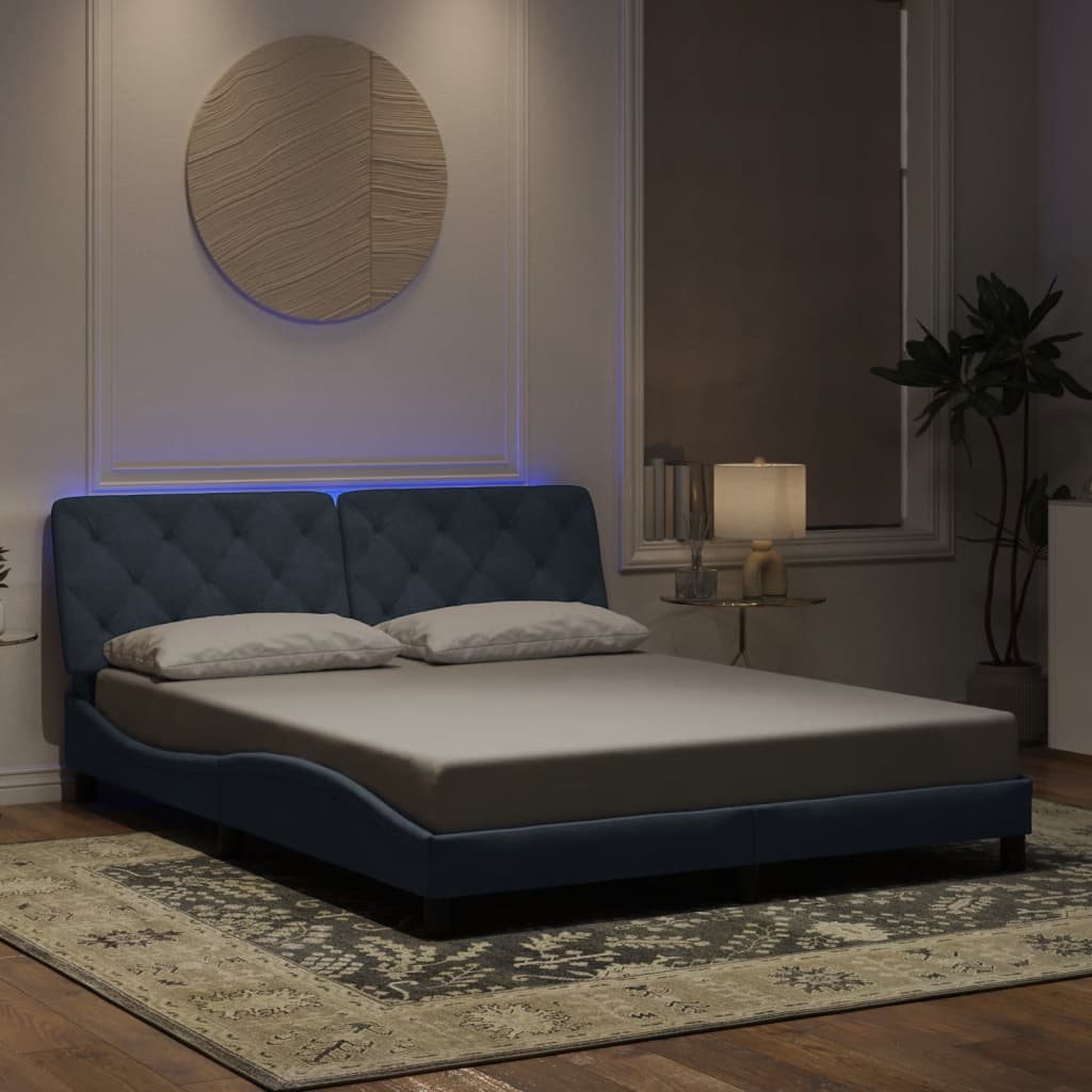Cadre de lit avec LED sans matelas gris foncé 160x200cm velours - XIOS