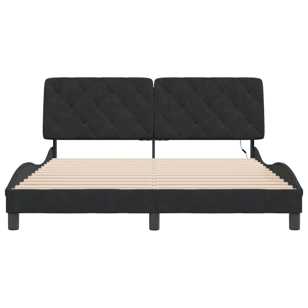 Cadre de lit avec LED sans matelas noir 160x200 cm velours - XIOS