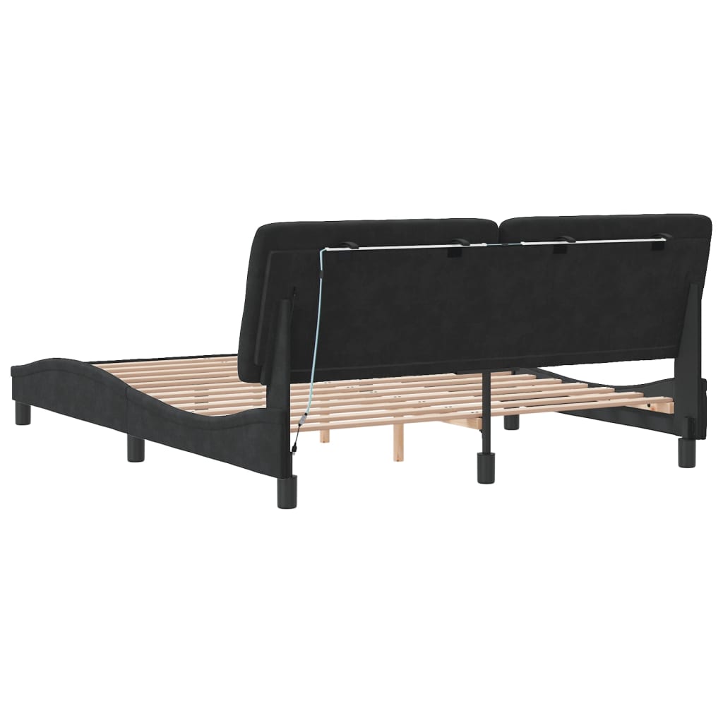 Cadre de lit avec LED sans matelas noir 160x200 cm velours - XIOS