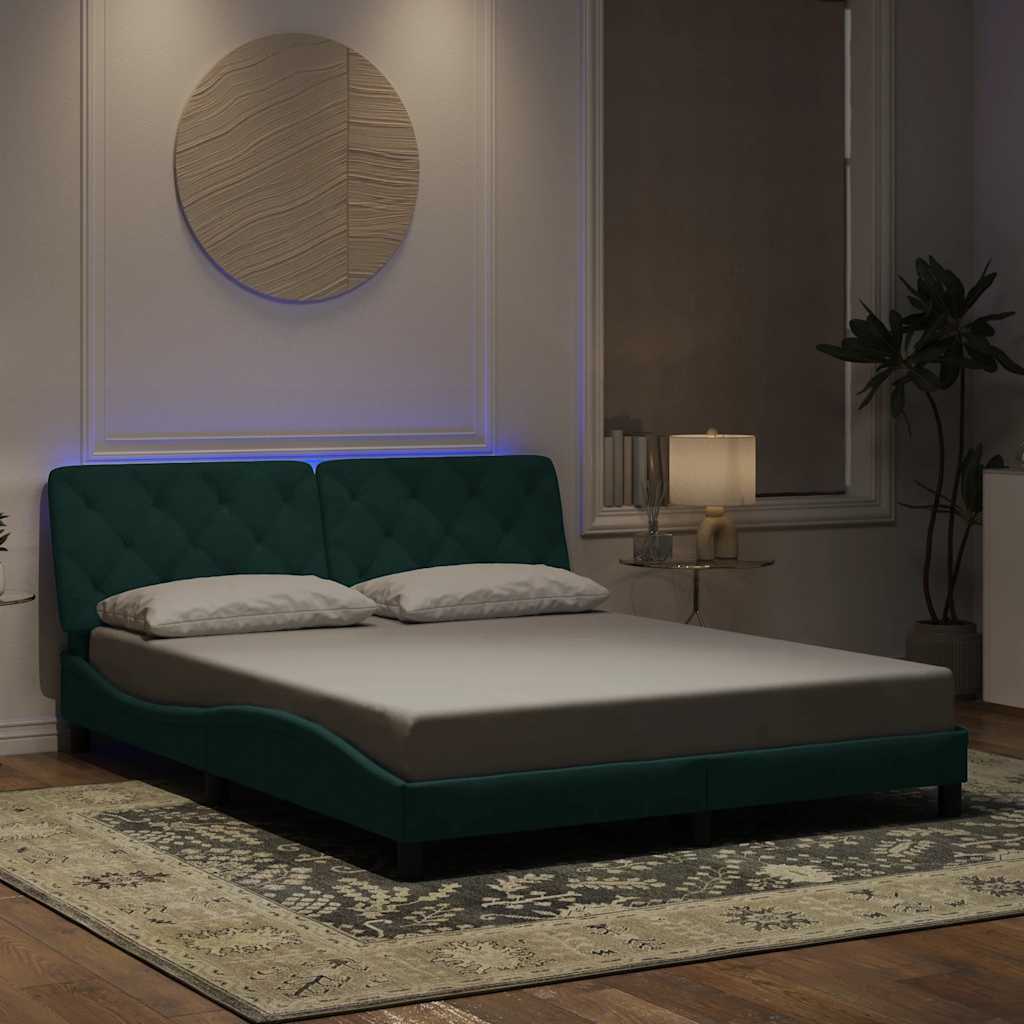 Cadre de lit avec LED sans matelas vert foncé 160x200 cm velours
