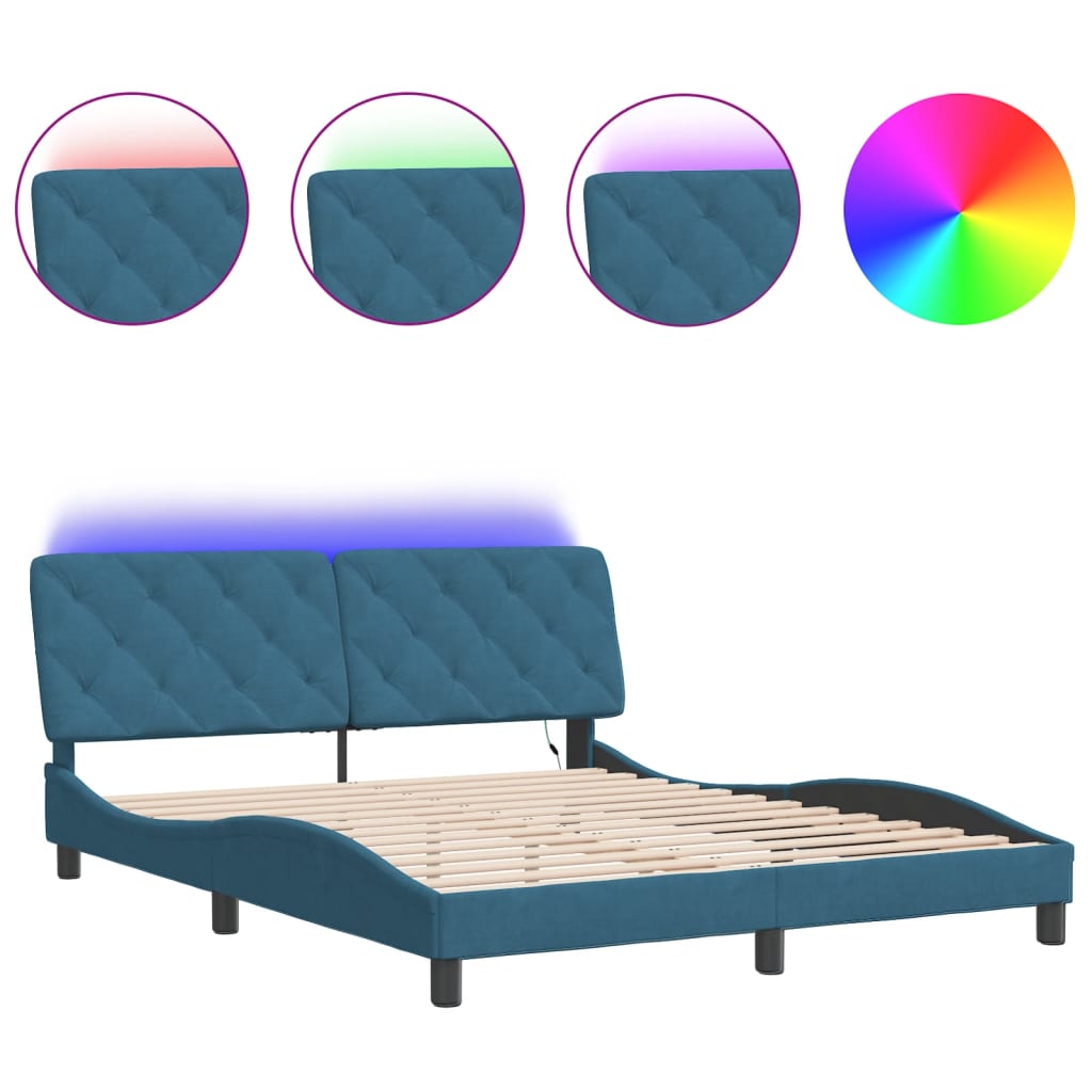 Cadre de lit avec LED sans matelas bleu 160x200 cm velours - XIOS