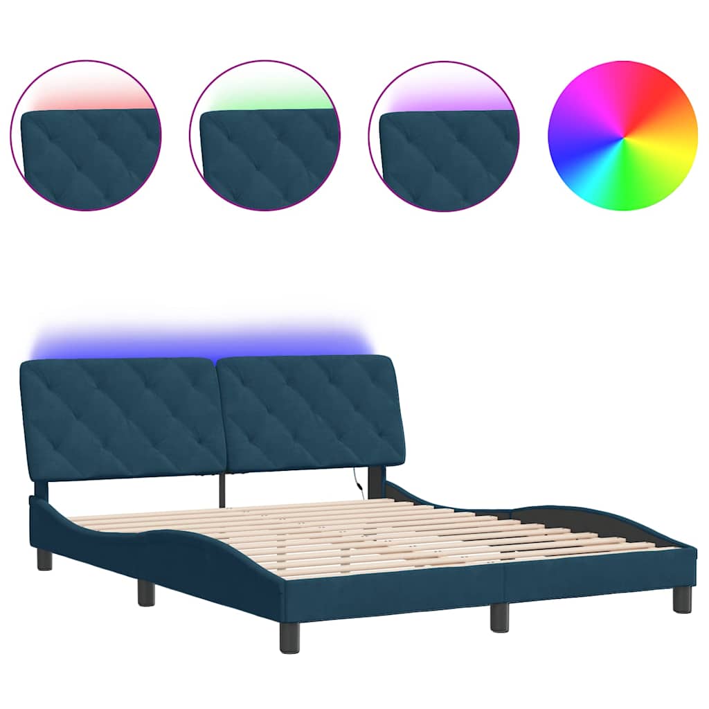 Cadre de lit avec LED sans matelas bleu 160x200 cm velours - XIOS