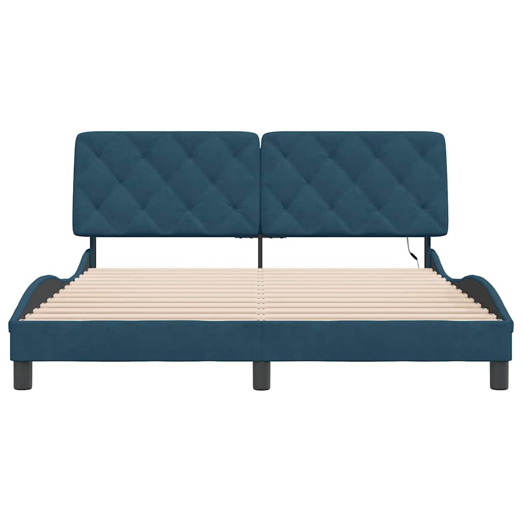 Cadre de lit avec LED sans matelas bleu 160x200 cm velours - XIOS