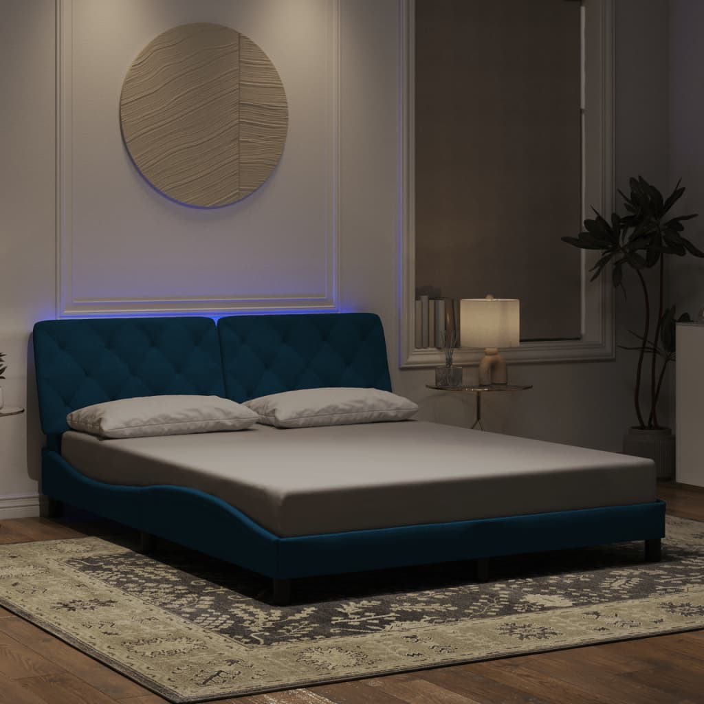 Cadre de lit avec LED sans matelas bleu 160x200 cm velours - XIOS