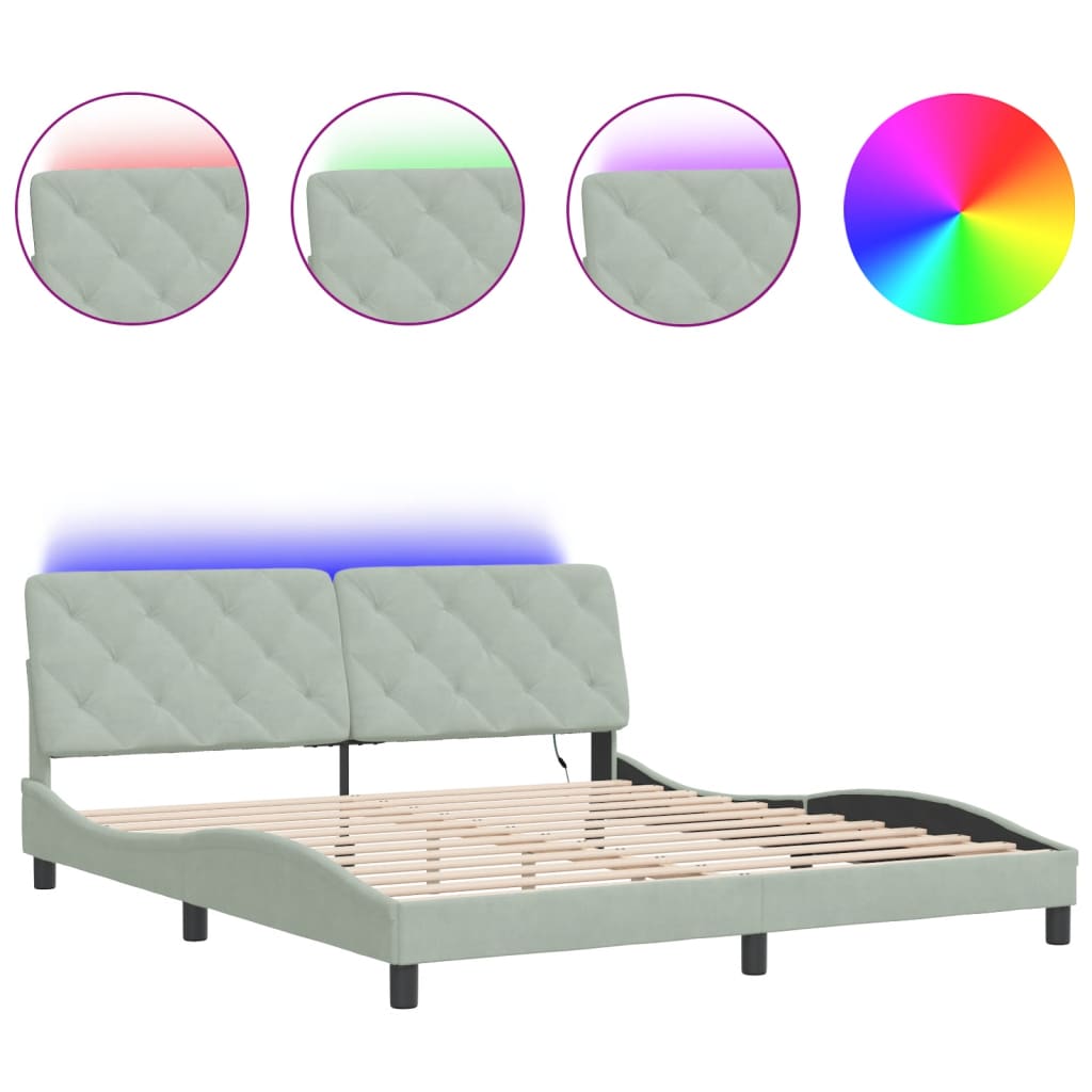 Cadre de lit avec LED sans matelas gris clair 180x200cm velours - XIOS