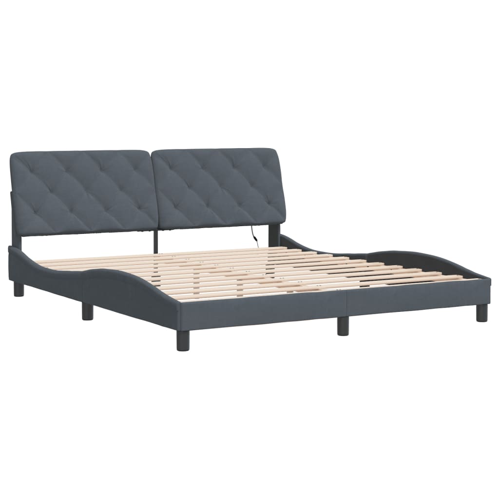 Cadre de lit avec LED sans matelas gris foncé 180x200cm velours - XIOS