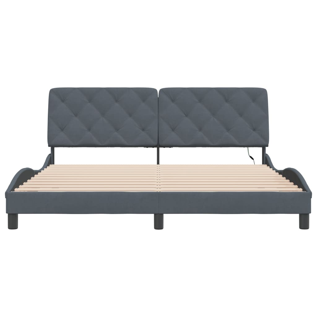 Cadre de lit avec LED sans matelas gris foncé 180x200cm velours - XIOS