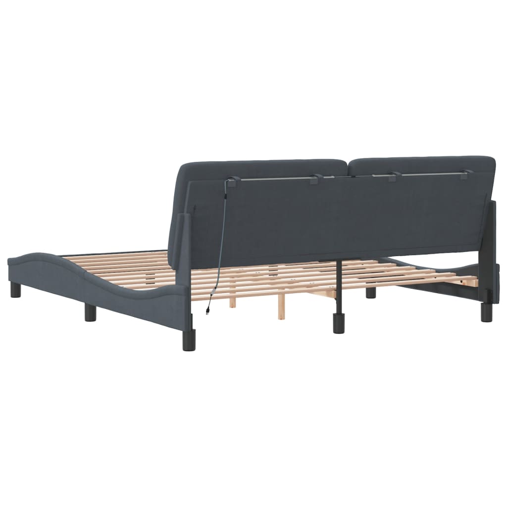 Cadre de lit avec LED sans matelas gris foncé 180x200cm velours - XIOS