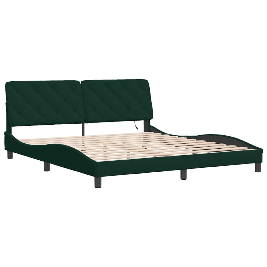 Cadre de lit avec LED sans matelas vert foncé 180x200 cm velours